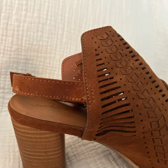 Universal Thread Brown Cognac Suede Open Toe Cutout High Heel Mule Ankle Boot 8 - Picture 7 of 11